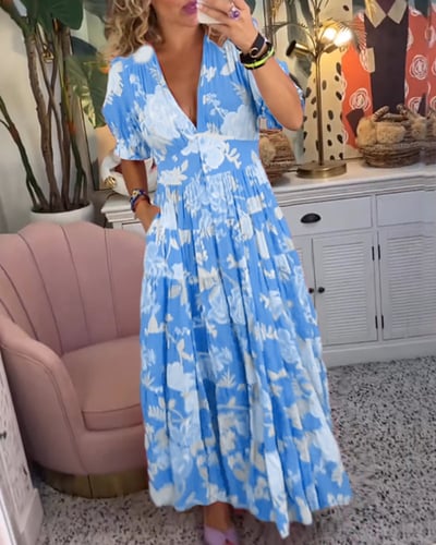 Isabeau™ - Langes bequemes Kleid mit V-Ausschnitt und Taschen