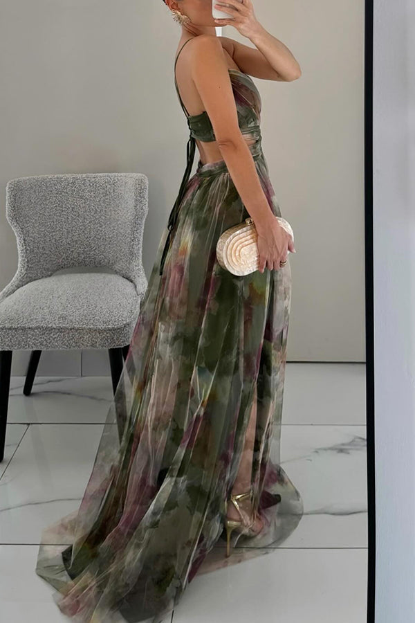 Eléna - Elegantes und Blumenmuster langes Kleid