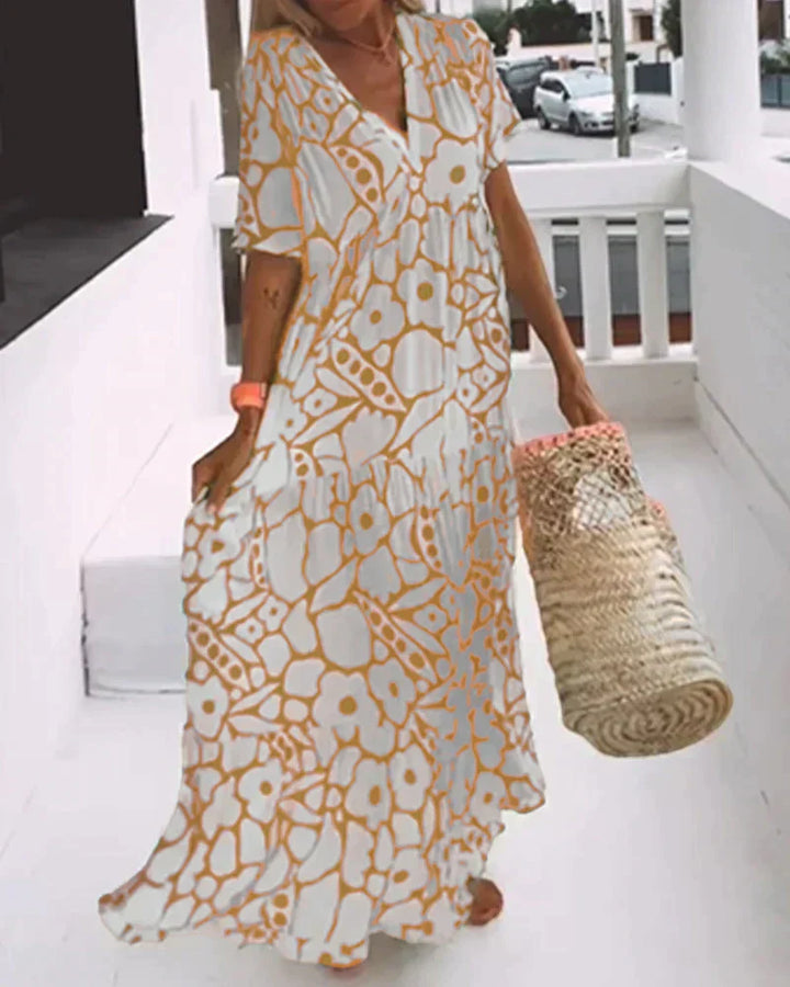 CHRISTINE | Langes Sommerkleid mit lockerem Schnitt und elegantem grafischem Muster