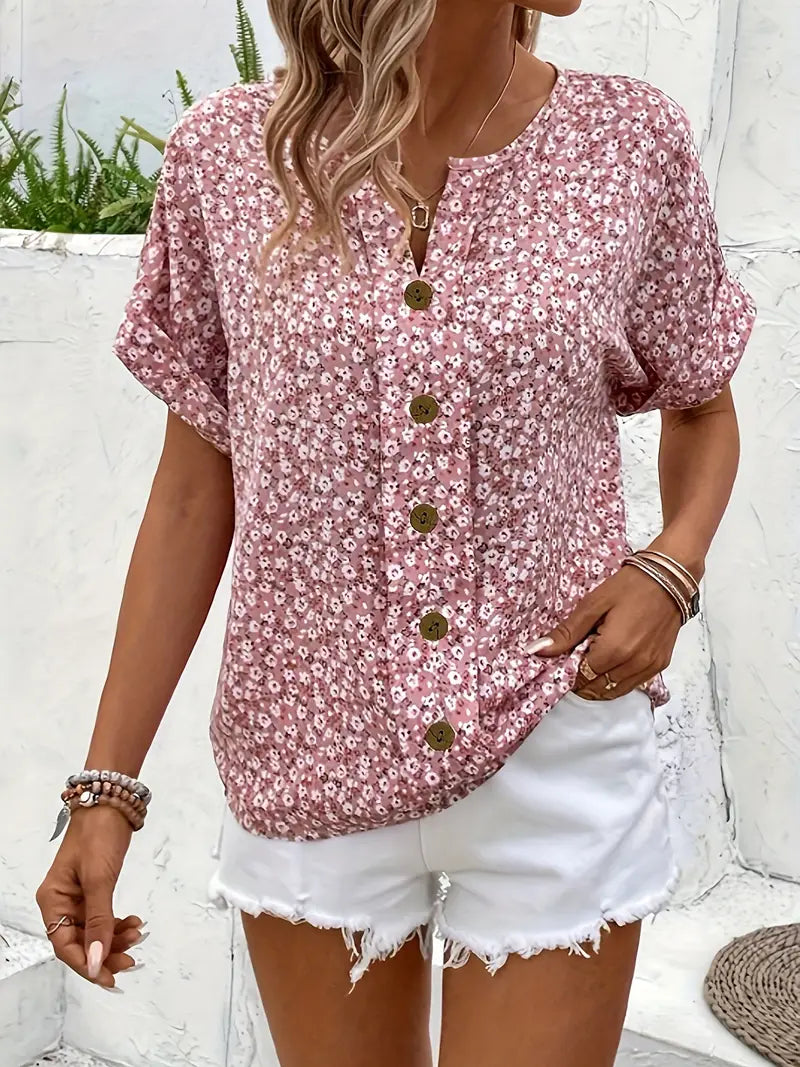 Cindy™ | Blusentop mit Blumenmuster und Schalkragen