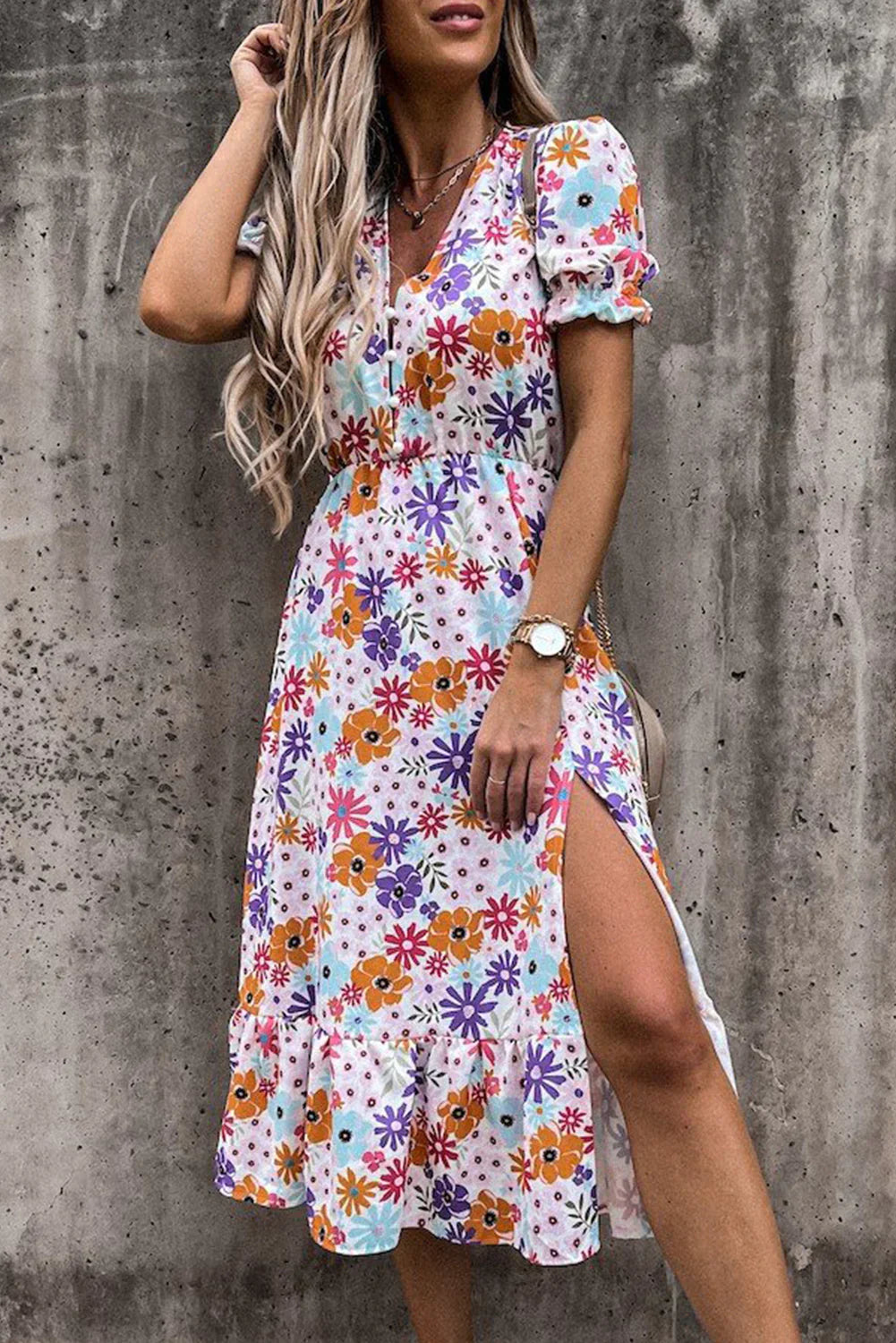 Maxi-Kleid Rosea Floral mit V-Ausschnitt