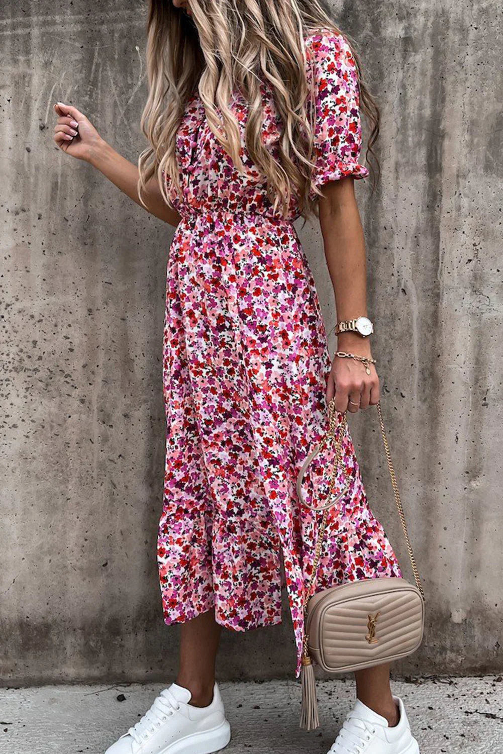Maxi-Kleid Rosea Floral mit V-Ausschnitt