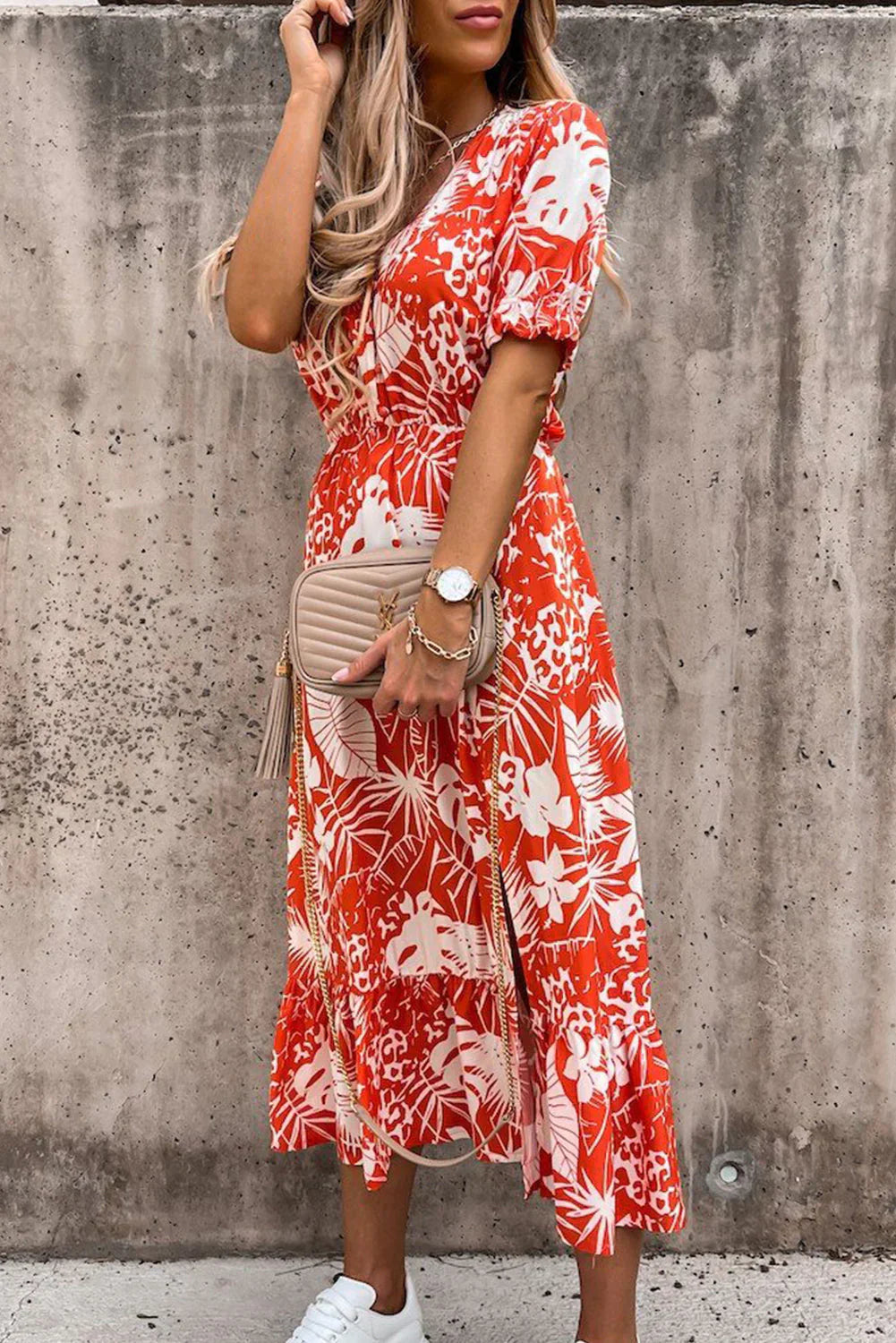 Maxi-Kleid Rosea Floral mit V-Ausschnitt