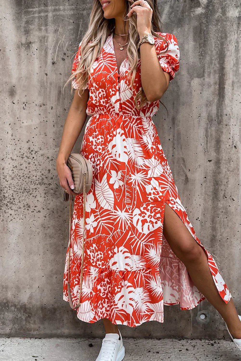 Maxi-Kleid Rosea Floral mit V-Ausschnitt