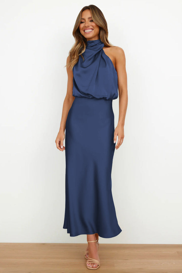Helena™ | Langes Satin-Neckholder-Kleid