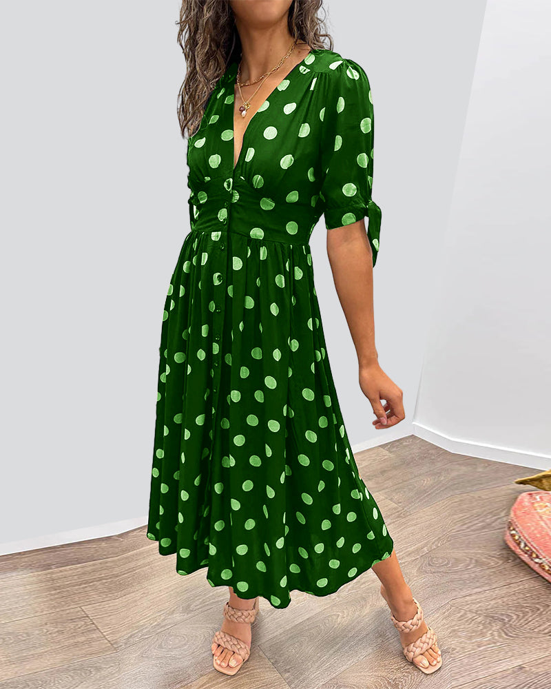 Mina™ | V-Ausschnitt-Kleid mit Punkten