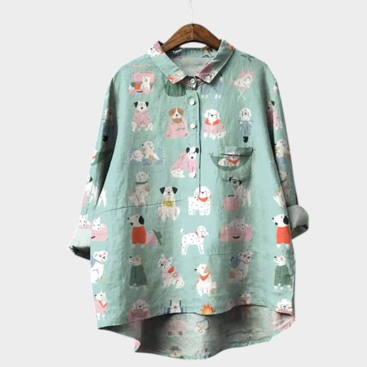 MARIANELLA | Oversized Bluse mit Hundemotiv und täglichem Komfort für einen fröhlichen Stil