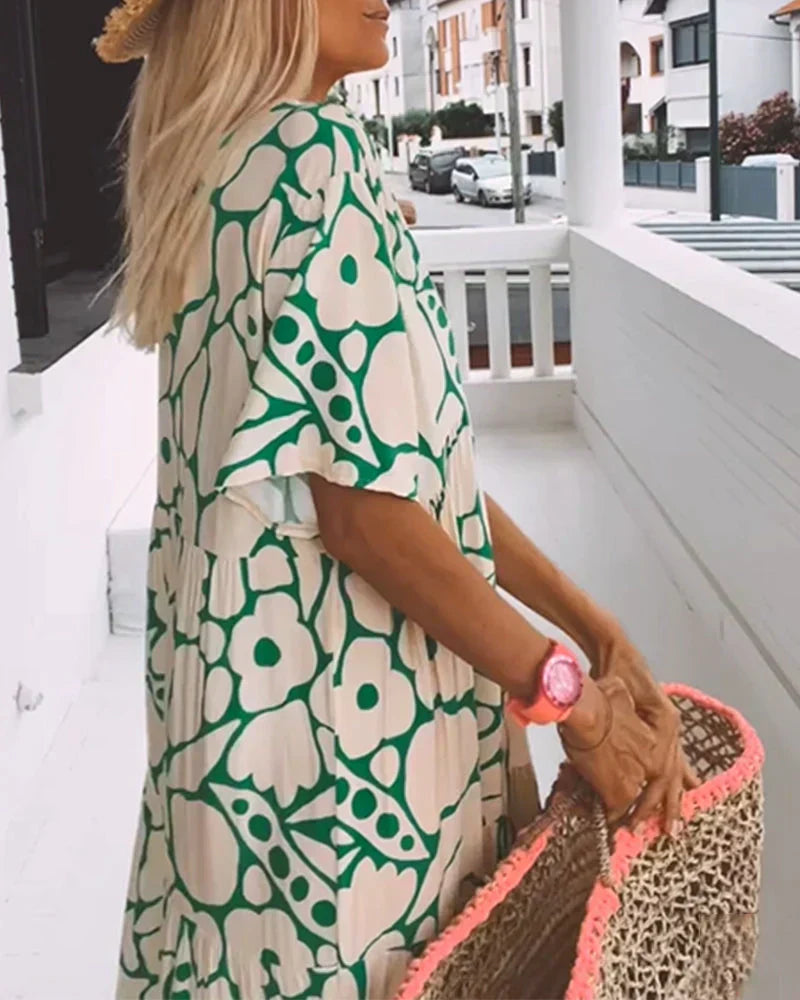 CHRISTINE | Langes Sommerkleid mit lockerem Schnitt und elegantem grafischem Muster