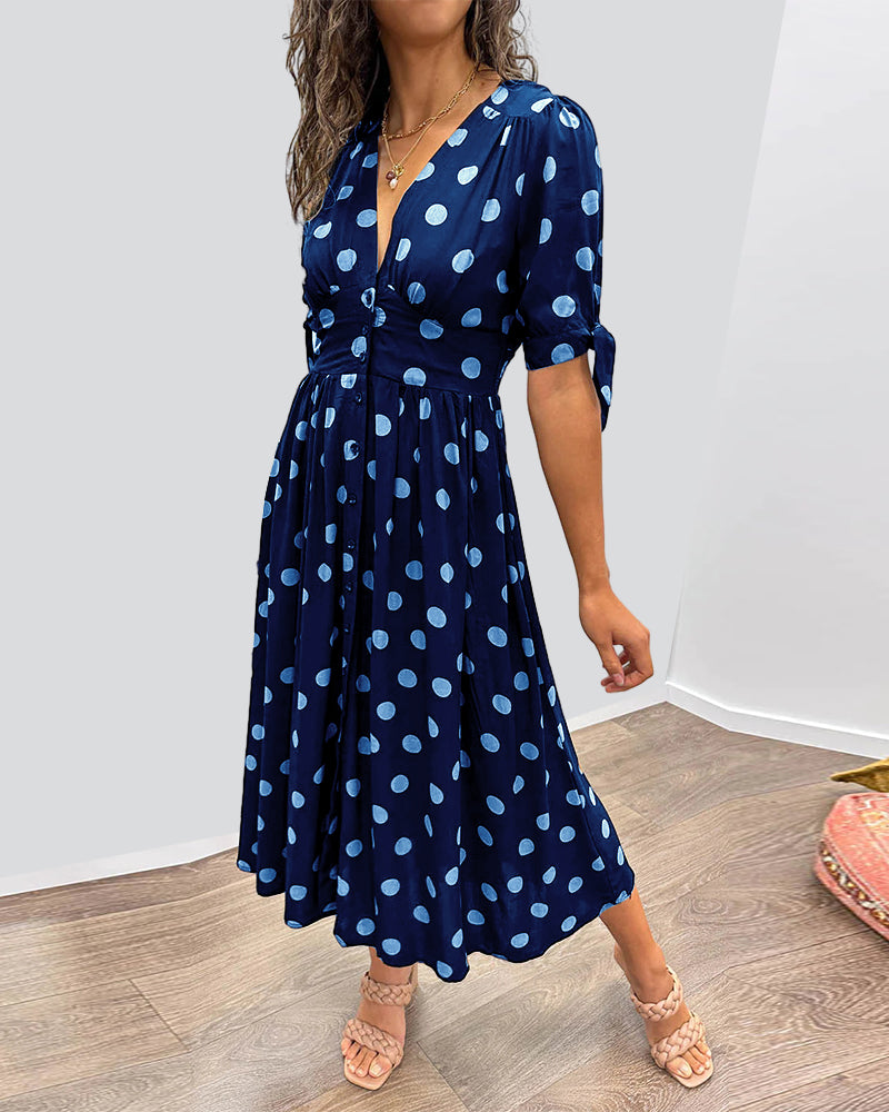 Mina™ | V-Ausschnitt-Kleid mit Punkten