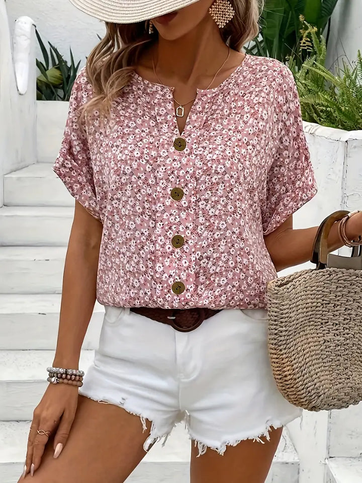 Cindy™ | Blusentop mit Blumenmuster und Schalkragen