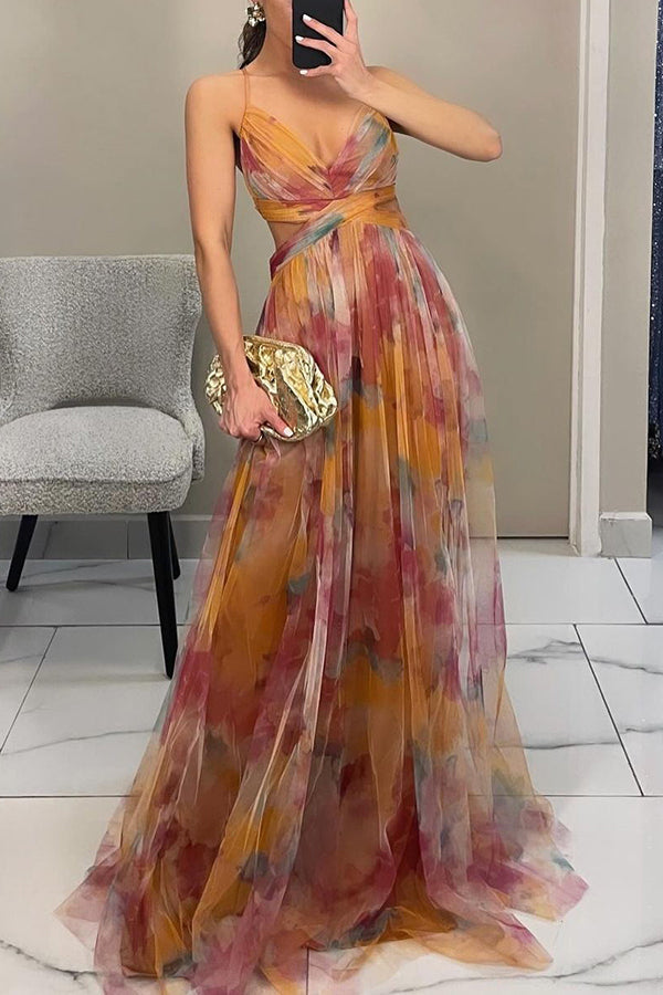 Eléna - Elegantes und Blumenmuster langes Kleid