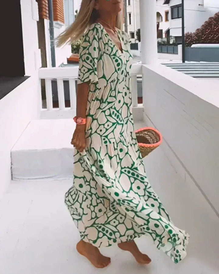 CHRISTINE | Langes Sommerkleid mit lockerem Schnitt und elegantem grafischem Muster