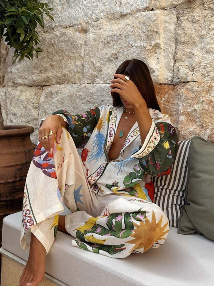 Komplet aus zwei Teilen im tropischen Druck – Hemd und passende Hose