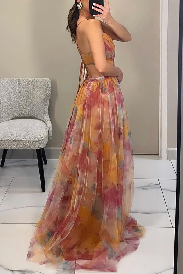 Eléna - Elegantes und Blumenmuster langes Kleid