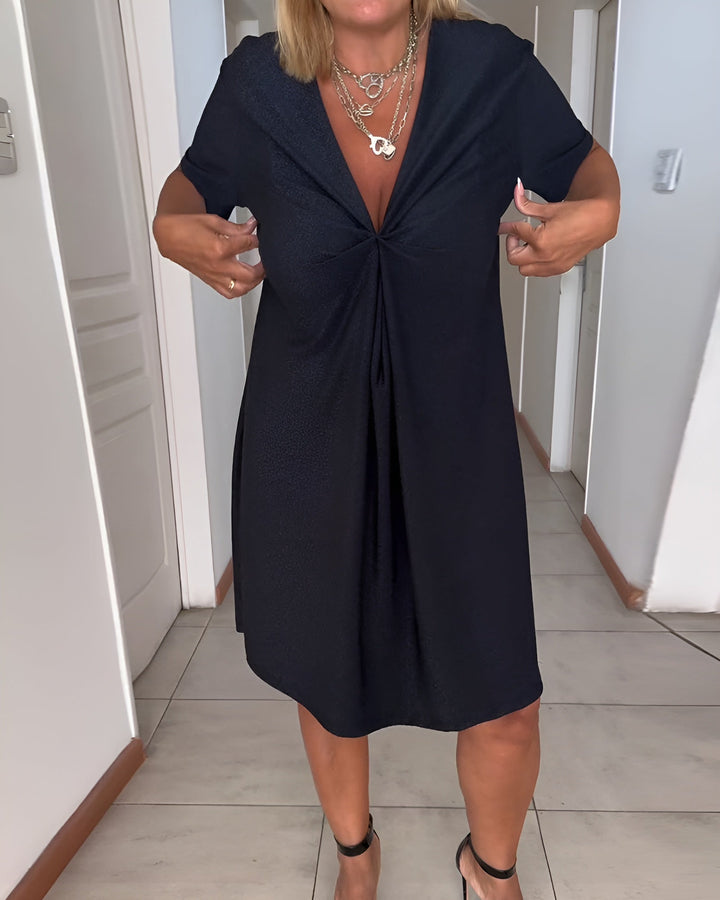 Laurence | Elegantes geraffte V-Ausschnitt Kleid