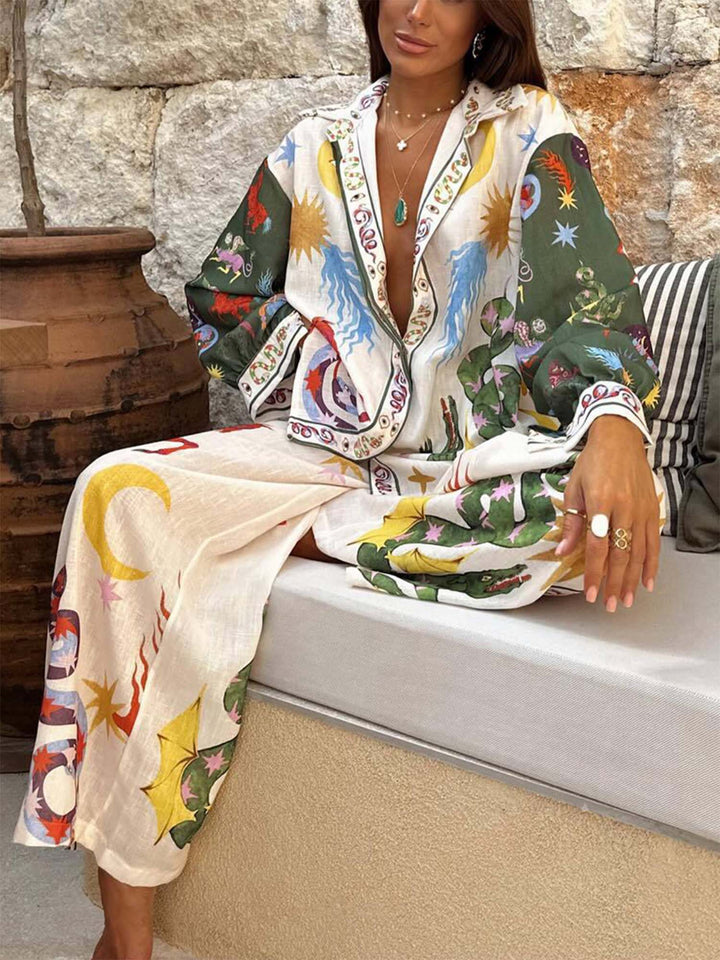 Komplet aus zwei Teilen im tropischen Druck – Hemd und passende Hose