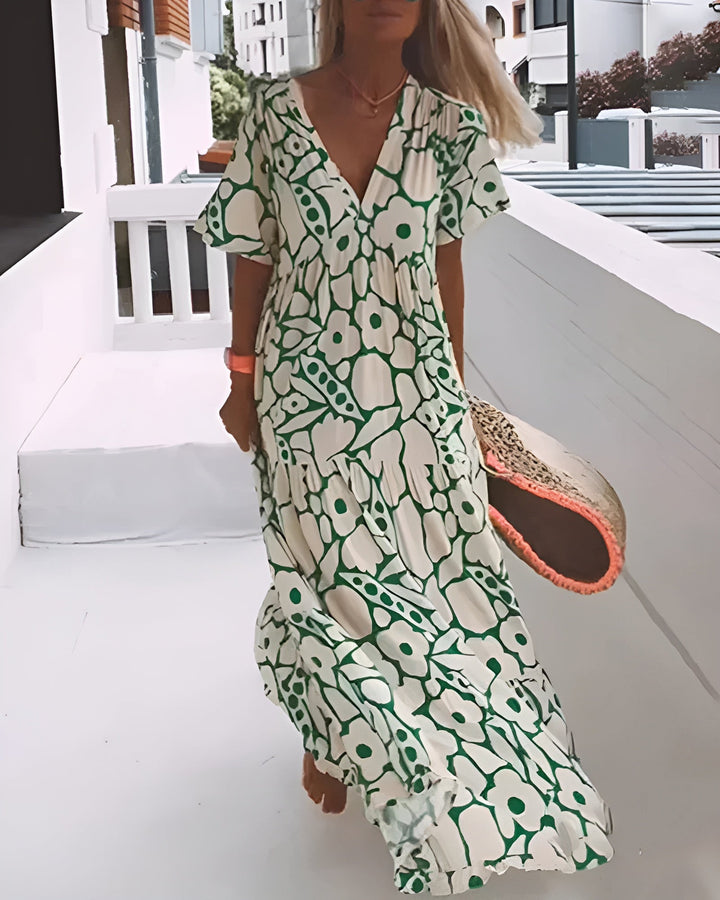 CHRISTINE | Langes Sommerkleid mit lockerem Schnitt und elegantem grafischem Muster