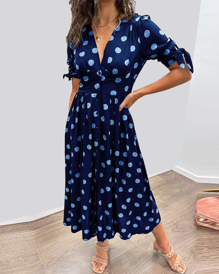 Mina™ | V-Ausschnitt-Kleid mit Punkten
