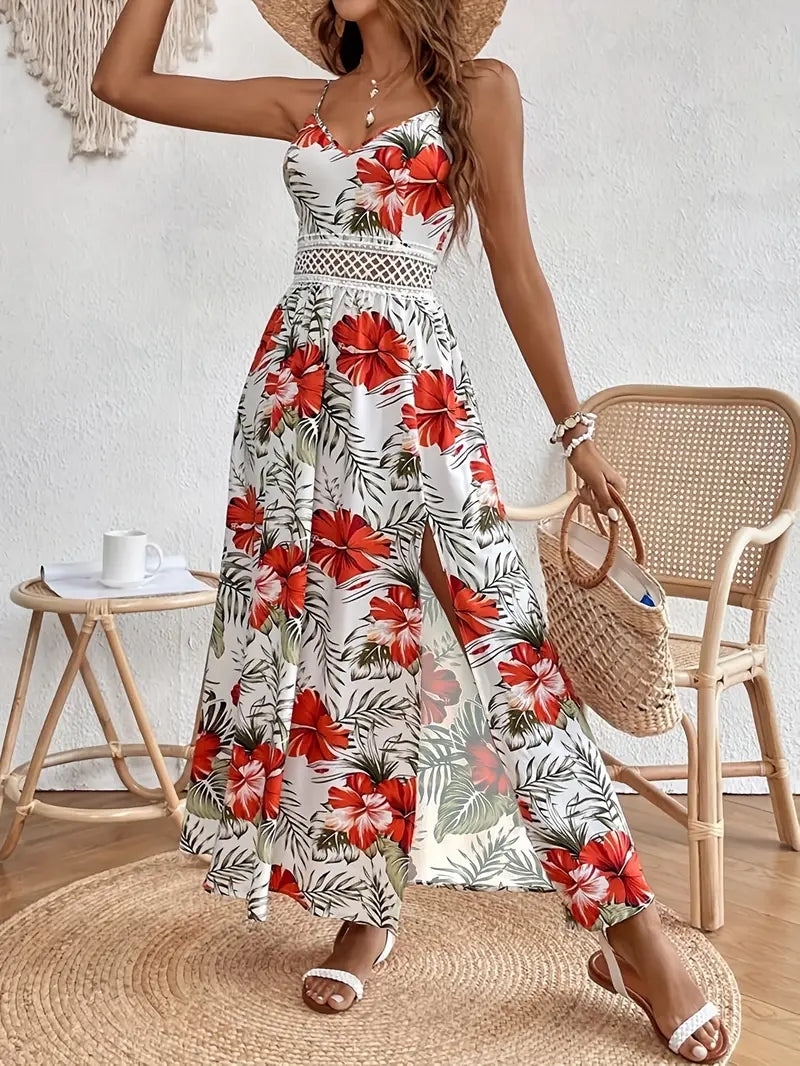 Isabelle | Sommerliches Maxikleid mit Blumenprint & Spitzendetail