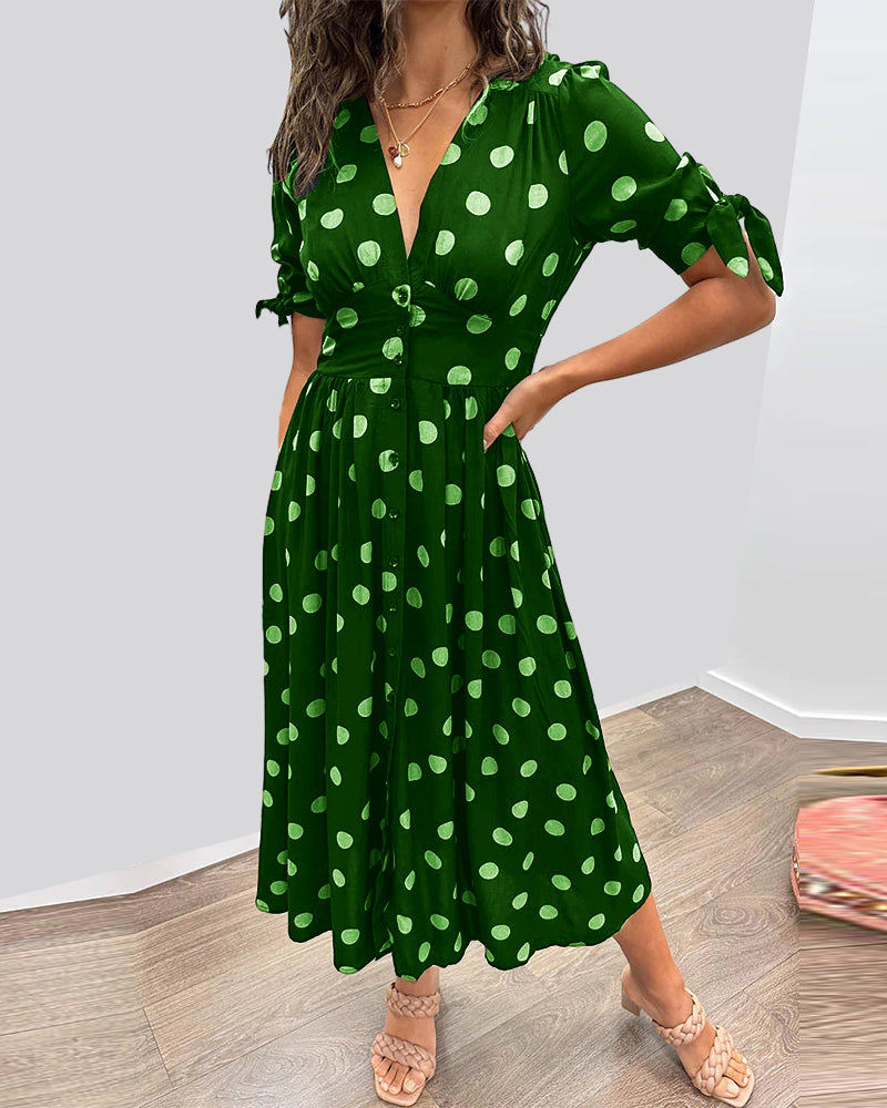 Mina™ | V-Ausschnitt-Kleid mit Punkten
