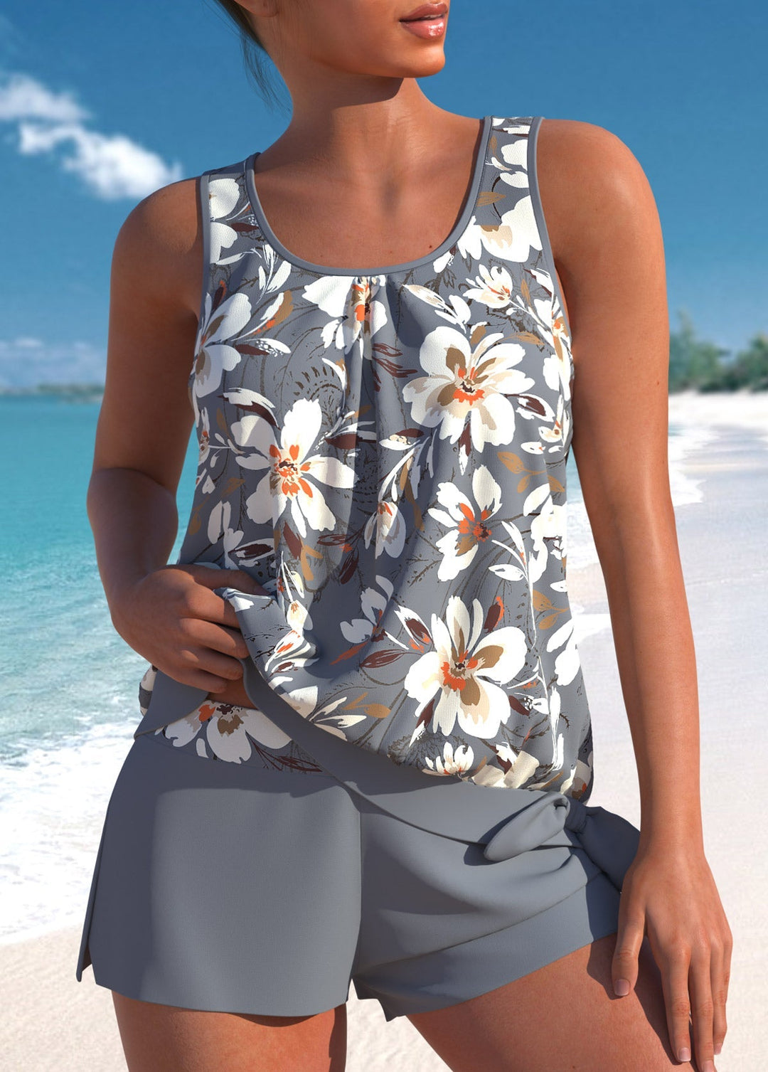 Eleganter High-Waist Tankini mit Tropischer Druck – Letzter Tag, 80% Rabatt!