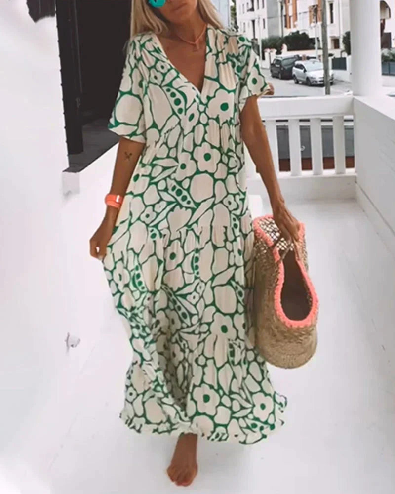 CHRISTINE | Langes Sommerkleid mit lockerem Schnitt und elegantem grafischem Muster