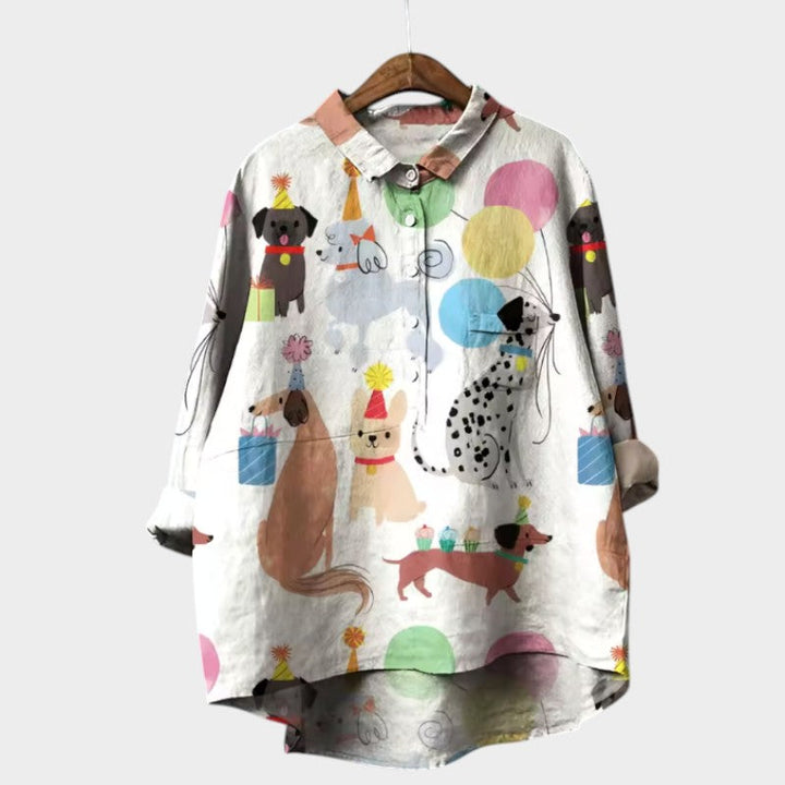 MARIANELLA | Oversized Bluse mit Hundemotiv und täglichem Komfort für einen fröhlichen Stil