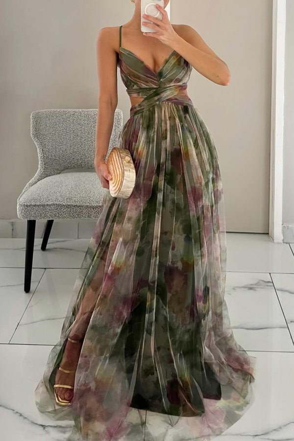 Eléna - Elegantes und Blumenmuster langes Kleid