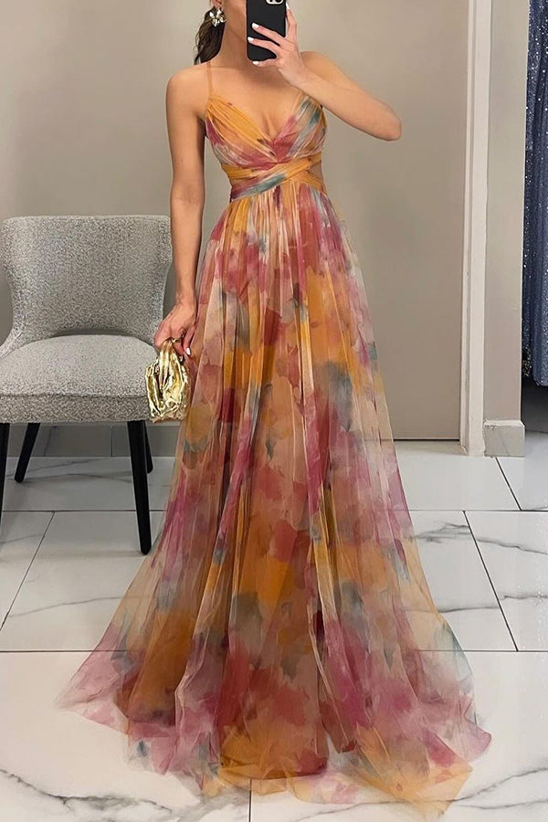 Eléna - Elegantes und Blumenmuster langes Kleid