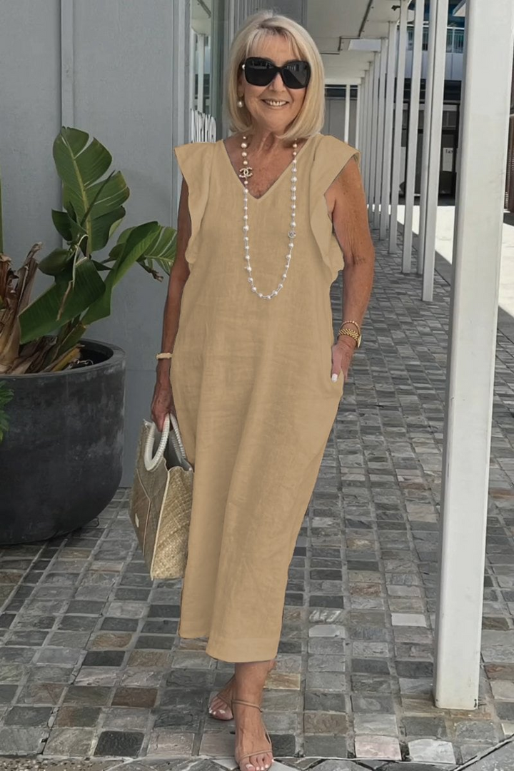 Lena | Elegantes ärmelloses Kleid aus Baumwoll-Leinen