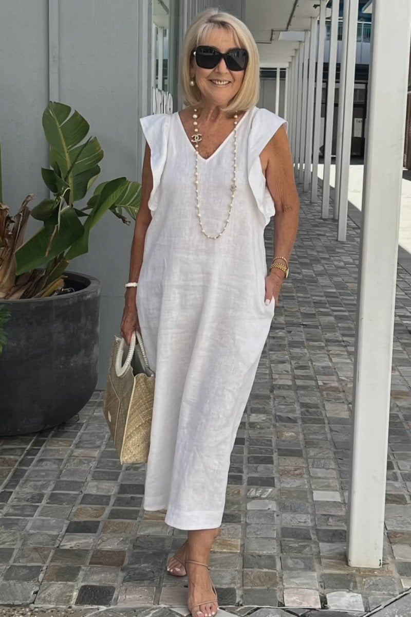 Lena | Elegantes ärmelloses Kleid aus Baumwoll-Leinen