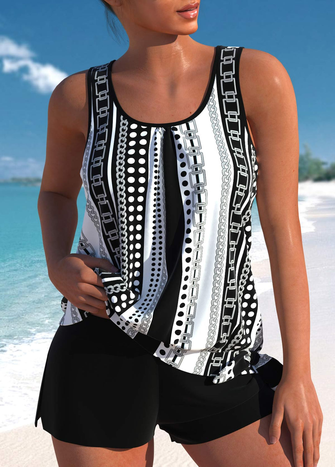 Eleganter High-Waist Tankini mit Tropischer Druck – Letzter Tag, 80% Rabatt!