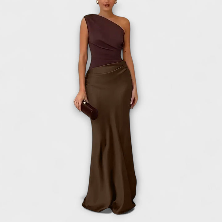 Elissa | Elegantes Ein-Schulter Falten Maxi Kleid
