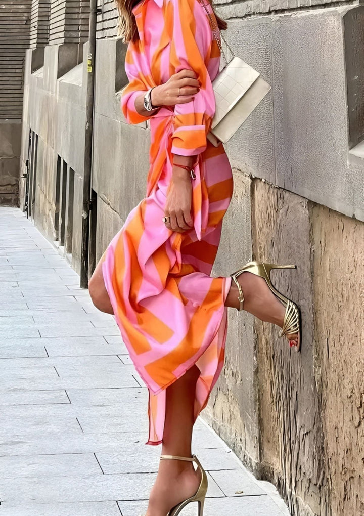 Olivia – Bedrucktes Taillenkurzes Hemdblusenkleid
