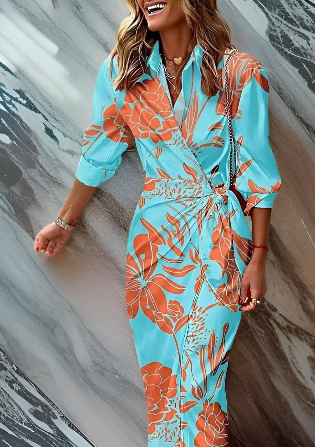 Olivia – Bedrucktes Taillenkurzes Hemdblusenkleid