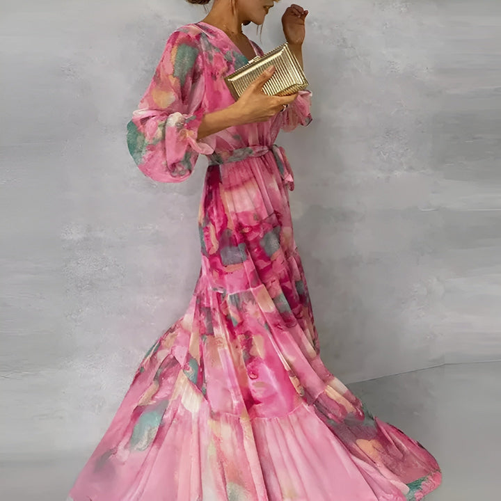 LUCIA | Langes Sommerkleid mit Blumenmuster und verstellbarer Silhouette