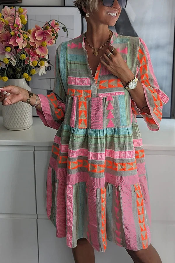 Ava - Schickes V-Ausschnitt Baumwolle Hanf Sommerkleid