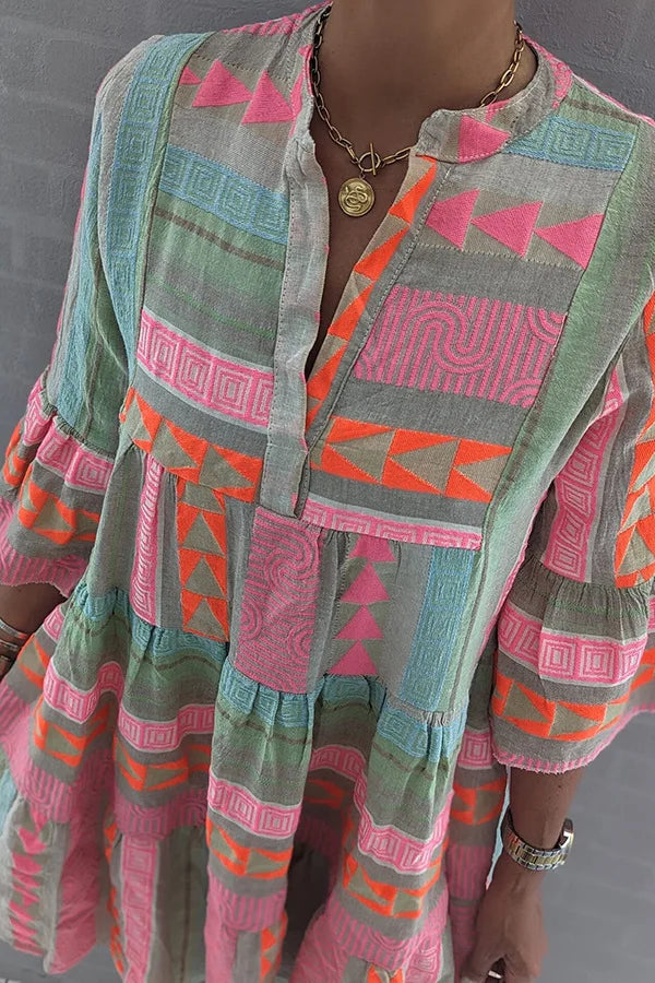 Ava - Schickes V-Ausschnitt Baumwolle Hanf Sommerkleid