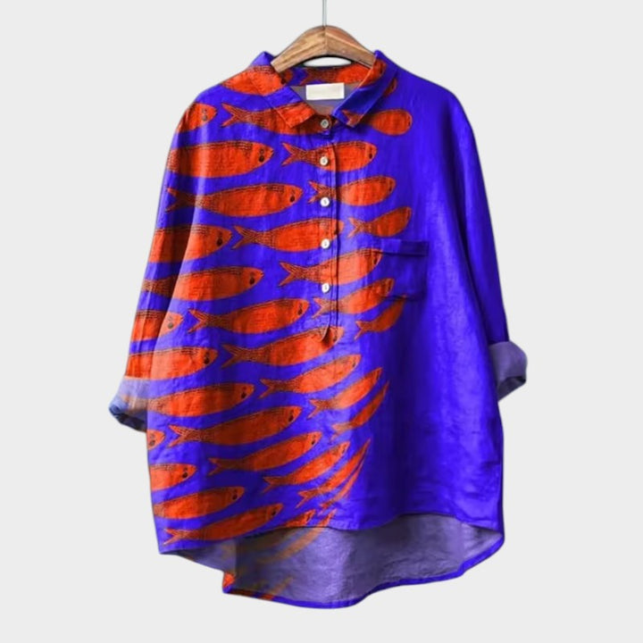 LUCIANA | Oversized Bluse mit stilisierten Katzen und einzigartigem Komfort für jeden Tag
