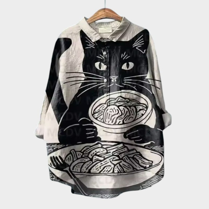 VIVIANA | Oversize-Bluse mit Aquarellkatzen und bequemen, fröhlichen Stil für jeden Moment
