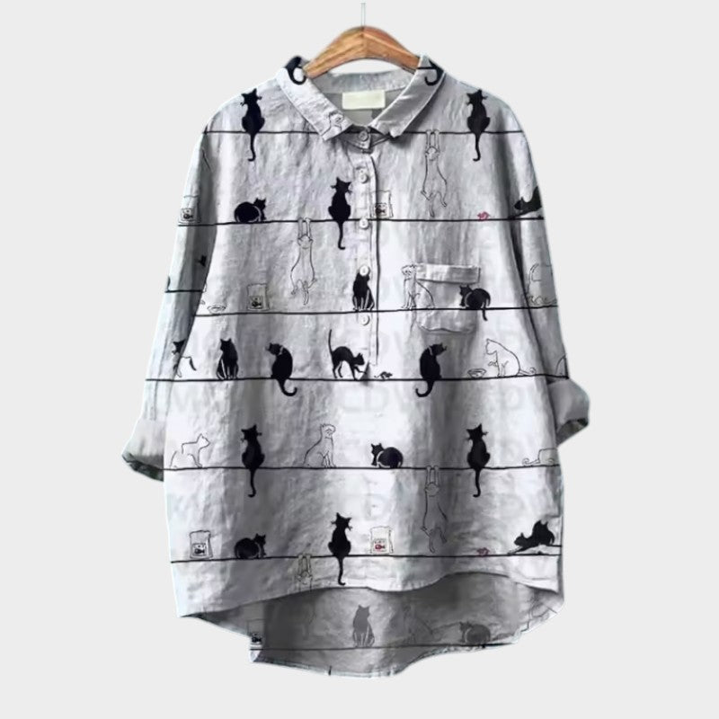 VIVIANA | Oversize-Bluse mit Aquarellkatzen und bequemen, fröhlichen Stil für jeden Moment
