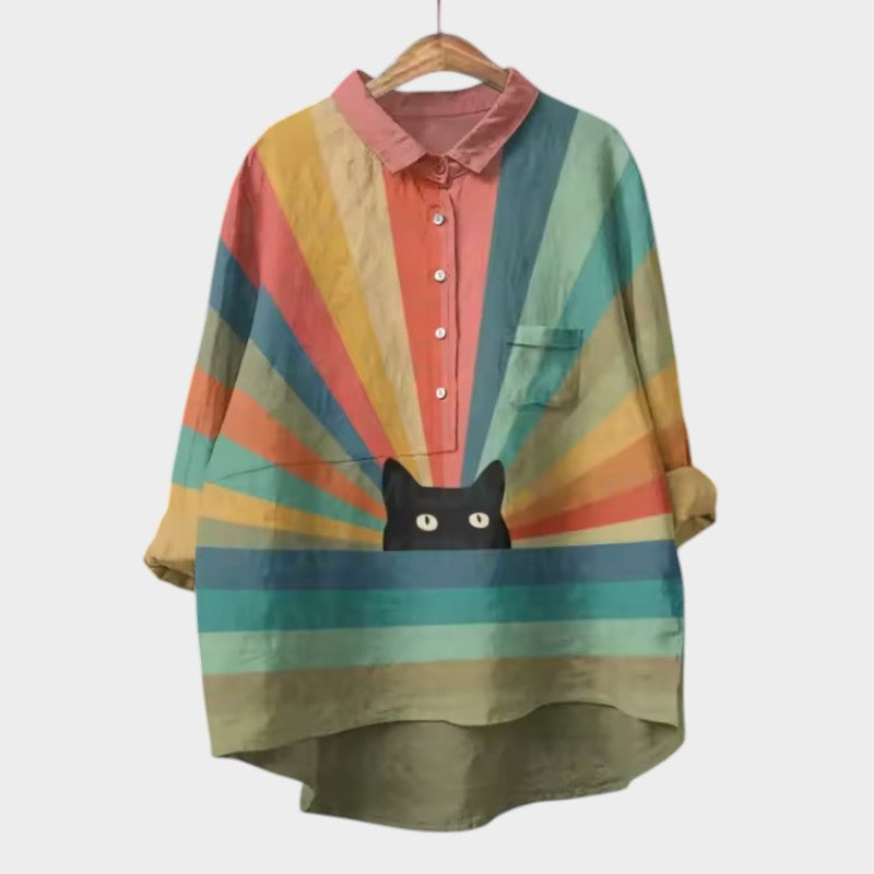VIVIANA | Oversize-Bluse mit Aquarellkatzen und bequemen, fröhlichen Stil für jeden Moment