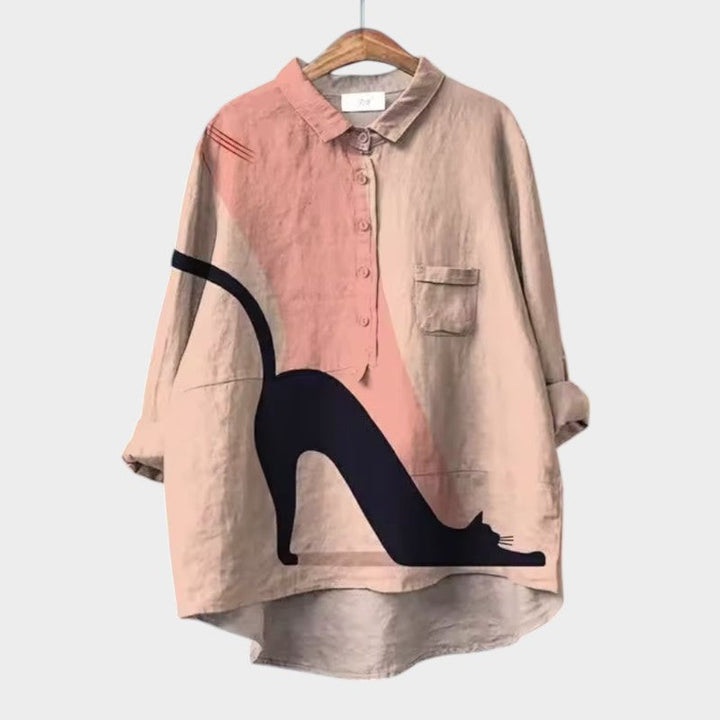 LILIANA | Oversize-Bluse mit bunten Katzen und sofortigem Komfort für deine lässigen Tage