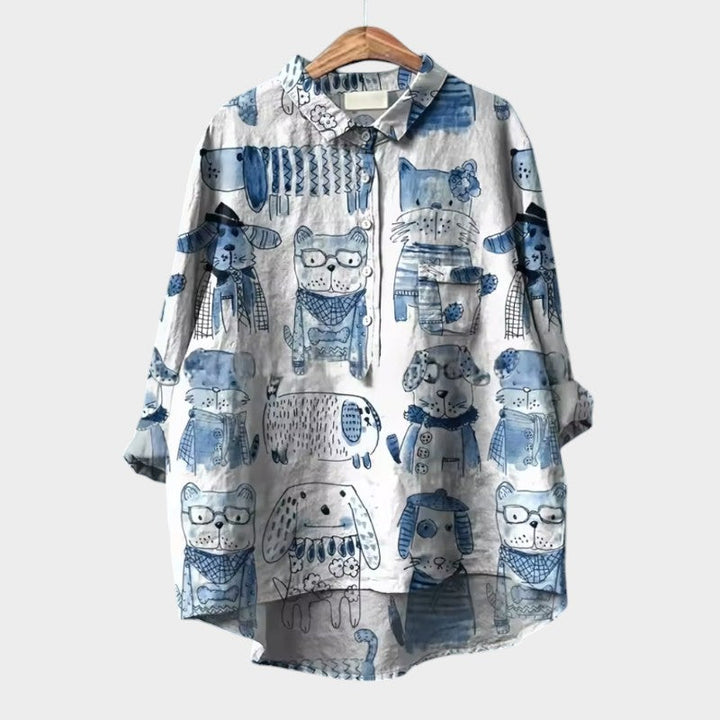 MARIANELLA | Oversized Bluse mit Hundemotiv und täglichem Komfort für einen fröhlichen Stil