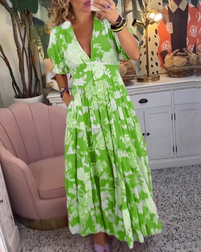 Isabeau™ - Langes bequemes Kleid mit V-Ausschnitt und Taschen
