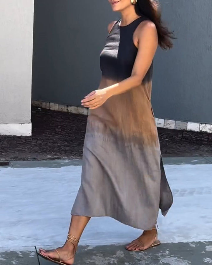 Anette | Ärmeloses Farbverlauf-Kleid mit Rundhalsausschnitt