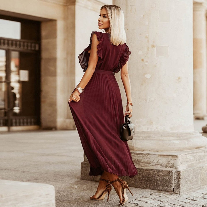 Elena™ Dunkel Rote Bohemische Feierliche Kleid Mit V-Ausschnitt