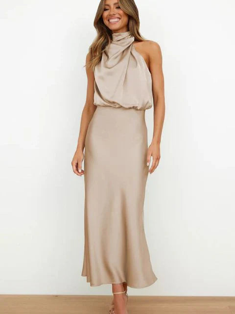 Laura | Ärmelloses Stehkragen-Halterkleid