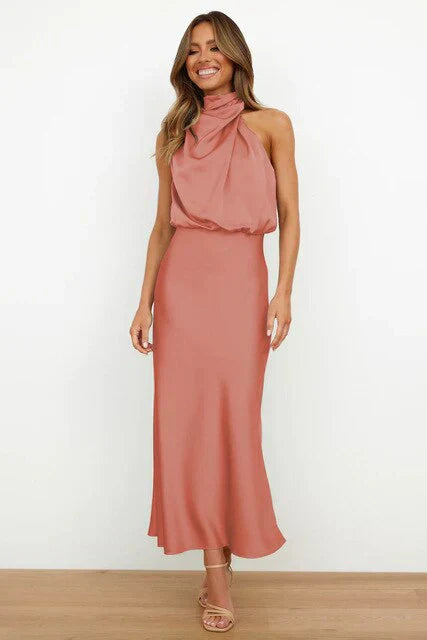 Laura | Ärmelloses Stehkragen-Halterkleid
