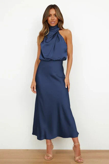 Laura | Ärmelloses Stehkragen-Halterkleid